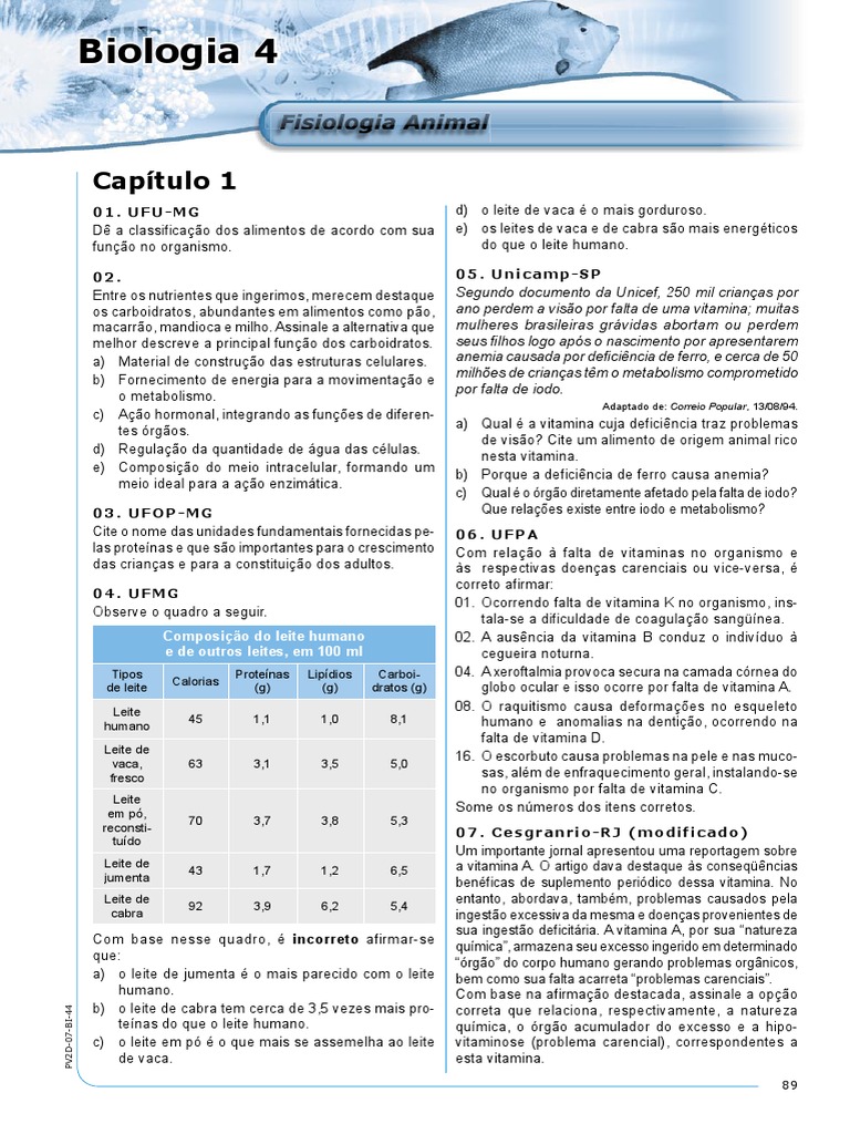 Biologia4 PV2D 07 BIO 44 Fisiologia Animal EXERCICIOS | PDF | Sistema ...