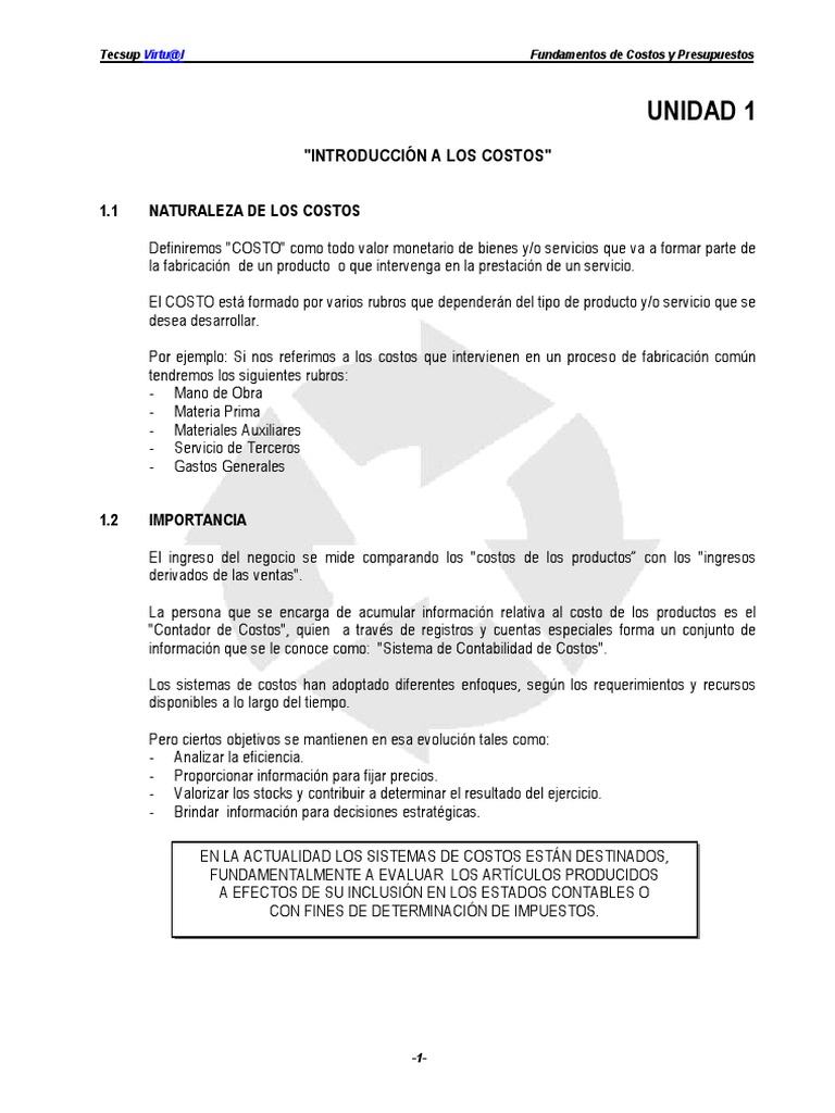 Fundamentos de Costos y Presupuestos | PDF | Costo | Presupuesto