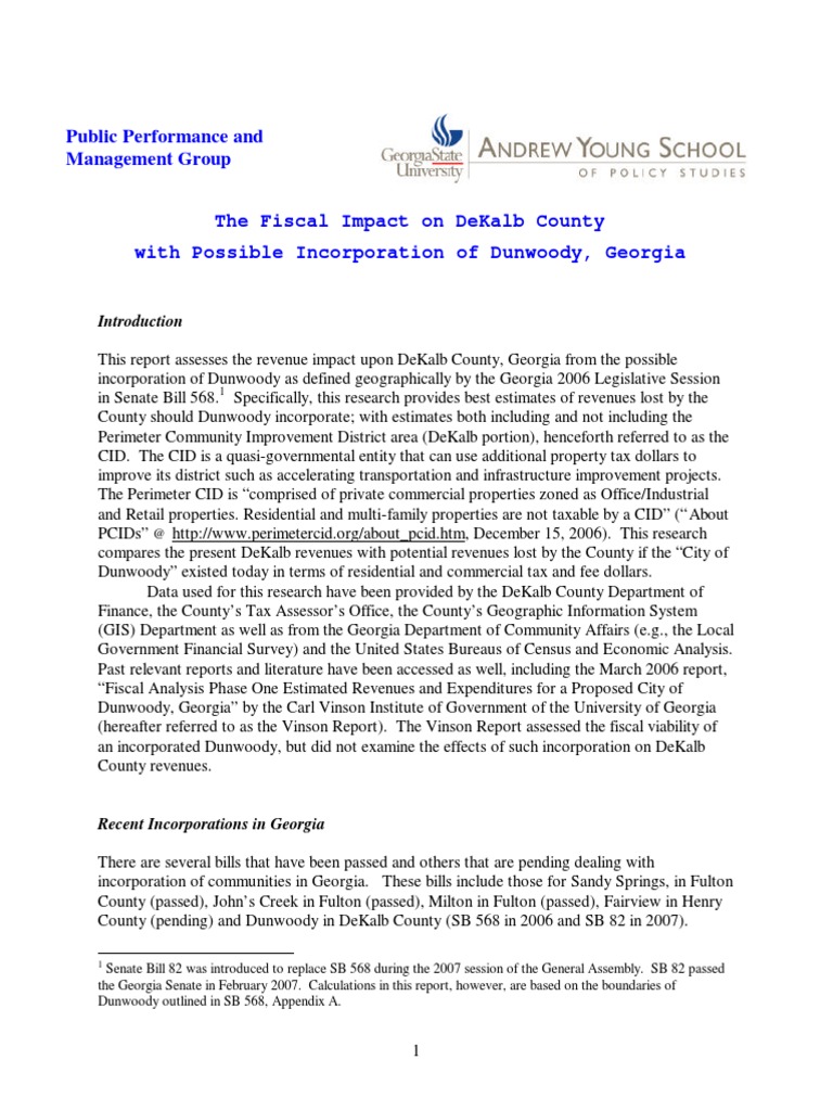 The Fiscal Impact On DeKalb County With Possible Incorporation of