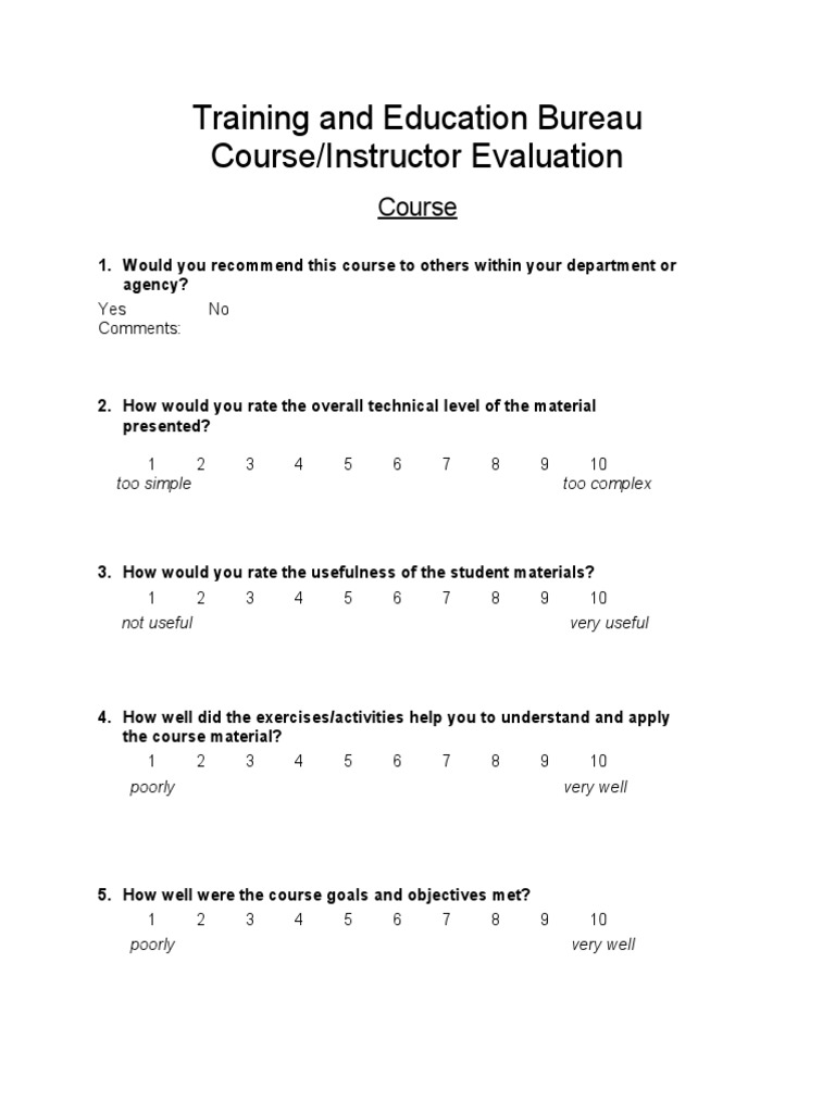 Course and Instructor Evaluation Form | PDF