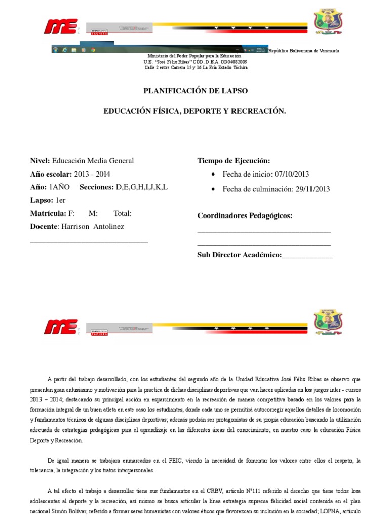 Planificación Deporte 2do Año 2013 2014 Pdf Deportes Cognición