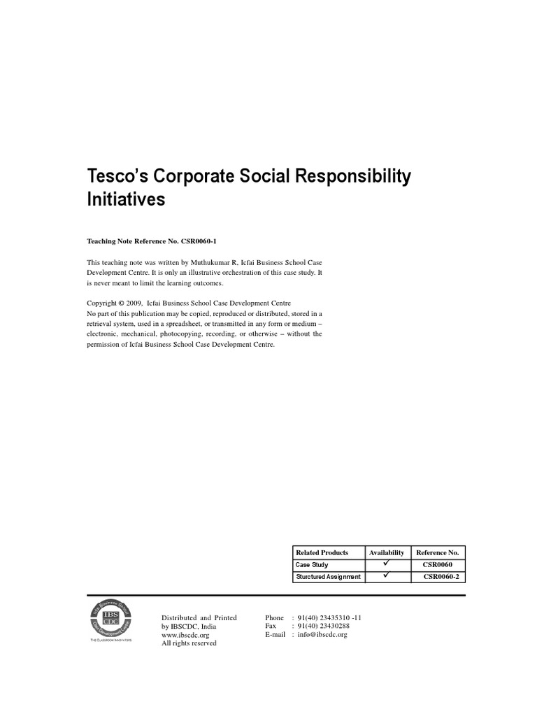 TESCO CSR Teaching Note | PDF | Corporate Social Responsibility | Economies