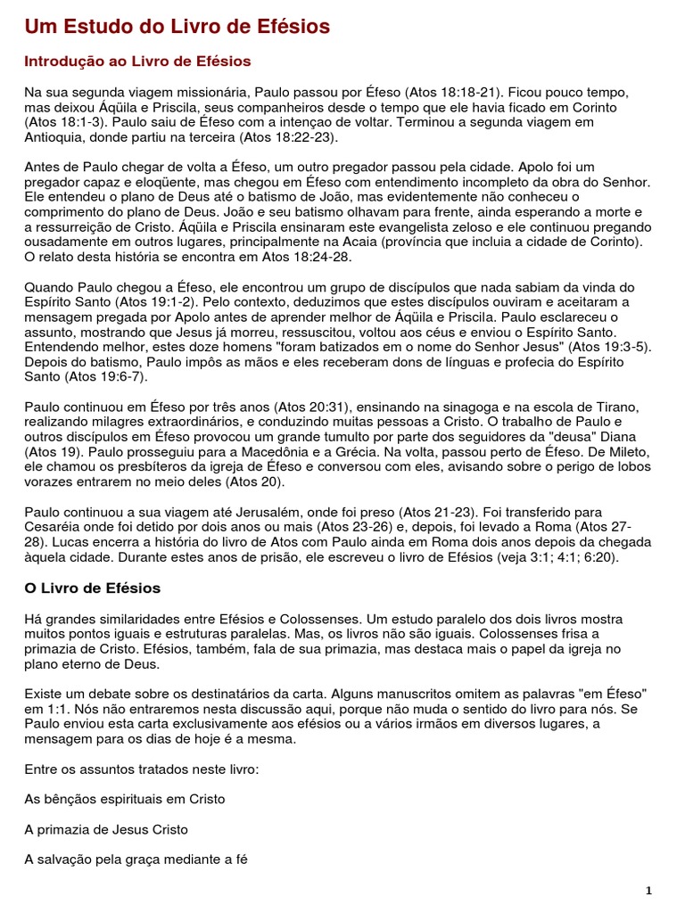 Estudo do Livro de Efésios | PDF | Apóstolo Paulo | Atos dos apóstolos