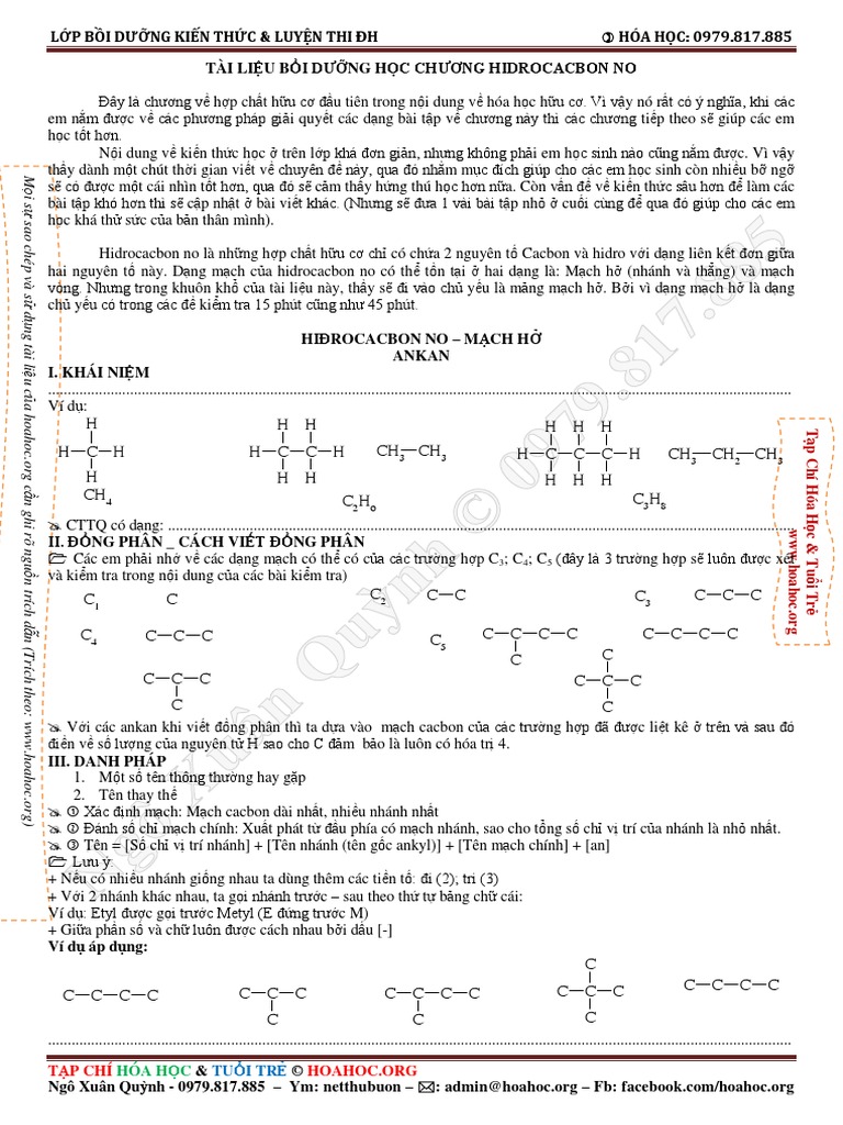 1. Tài liệu học về ankan dành cho học sinh | PDF