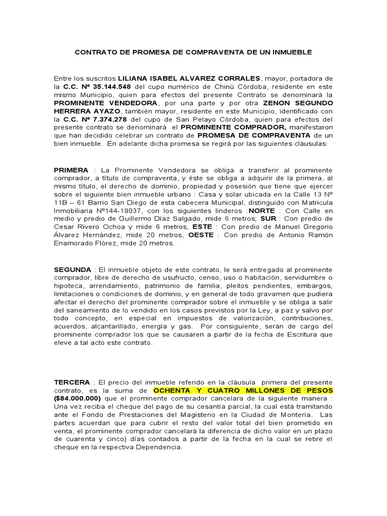 Contrato Promesa Compraventa Inmueble | PDF | Propiedad | Ley de ...