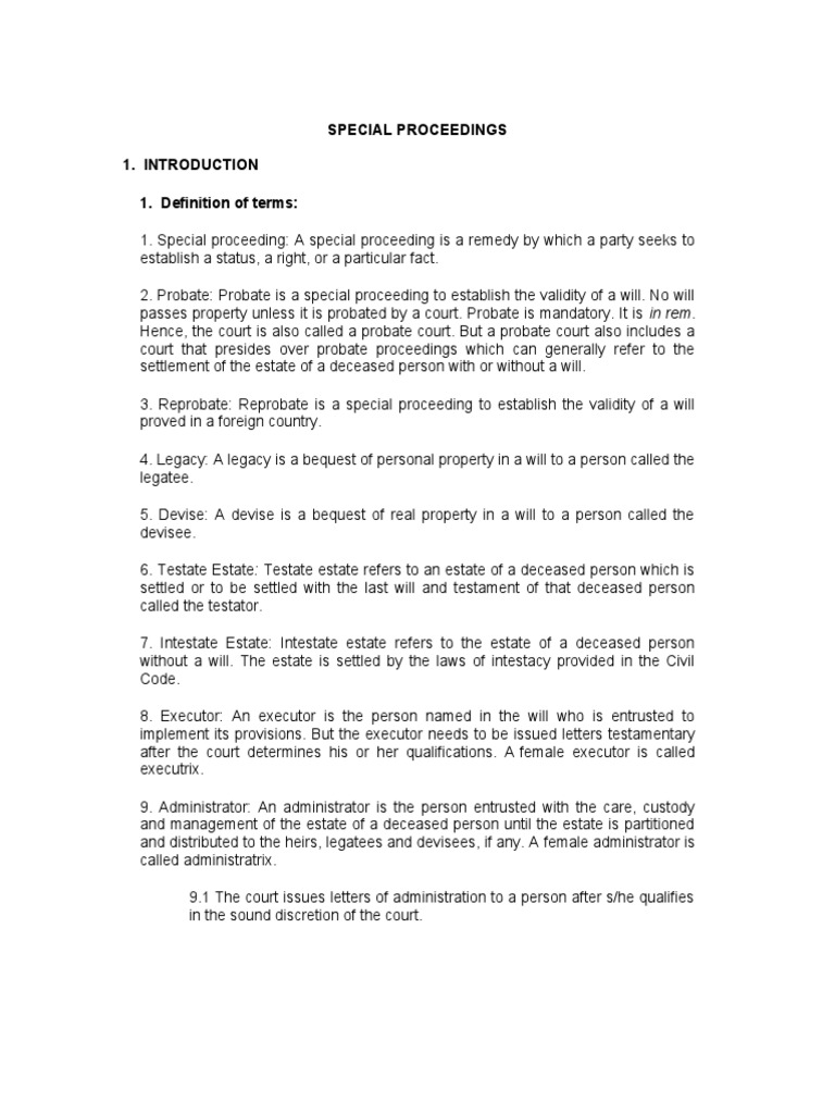Special Proceedings - Notes | PDF | Will And Testament | Legal Guardian