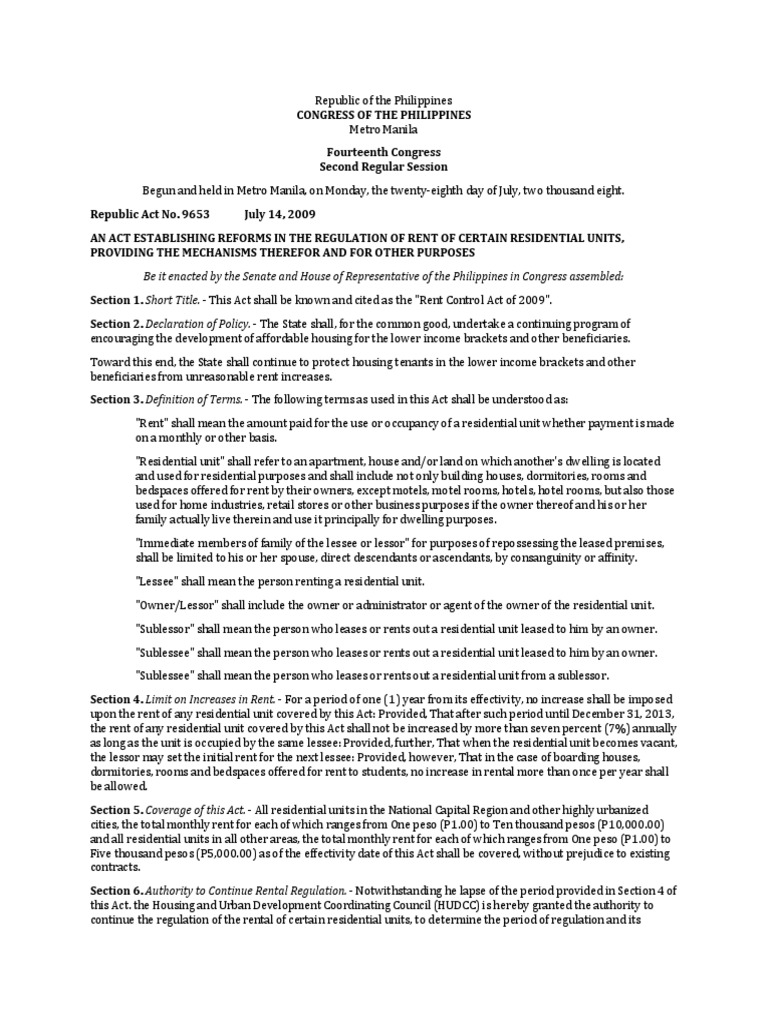 An Analysis of the Key Provisions and Objectives of the 2009 Rent