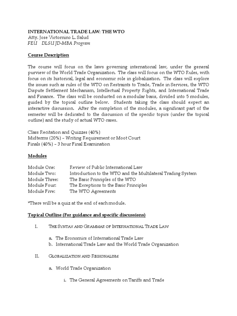 WTO International Trade Law Course | PDF | World Trade Organization ...