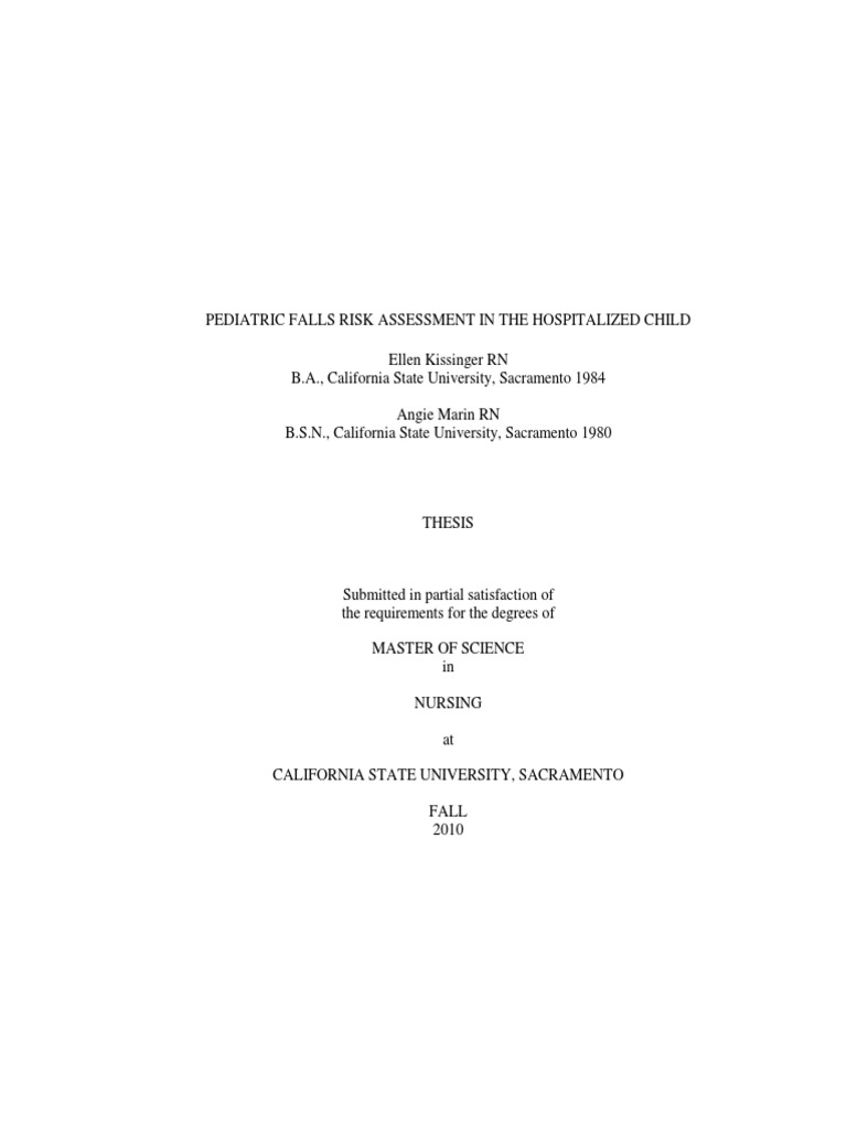 Pediatric Fall Risk Assessment in The Hospitalized Child Final Thesis ...