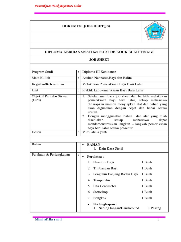 DOKUMEN JOB SHEET Dan Daftar Tilik
