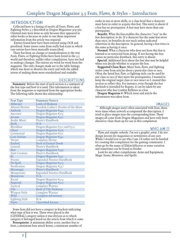 Complete Dragon Magazine 3 5 Feats Flaws and Fighting Styles