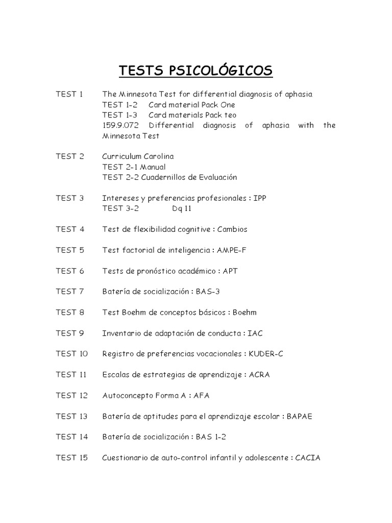 Tests Psicológicos para Niños y Adolescentes | PDF | Dislexia ...