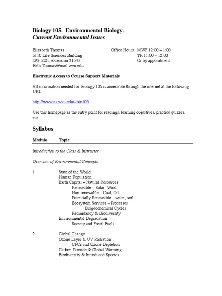 Environmental Biology Syllabus Overview | PDF | Ecosystem | Biodiversity