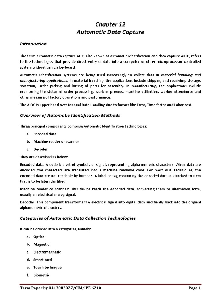 Automatic Data Capture CIM | PDF | Barcode | Printer (Computing)