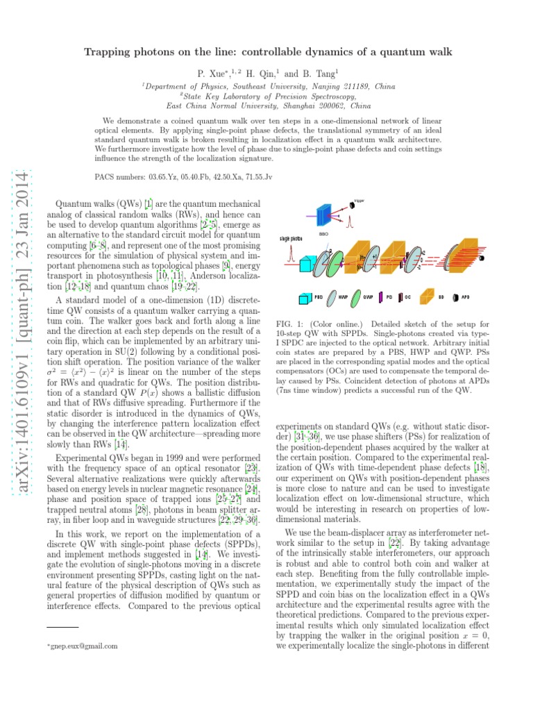 Quantum Walks with Phase Defects | PDF | Interferometry | Quantum Mechanics