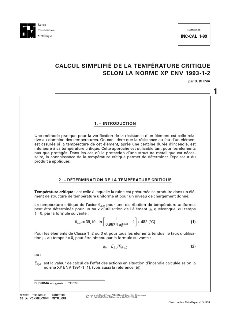 Calcul Température Critique PDF Flambage Flexion (matériau)