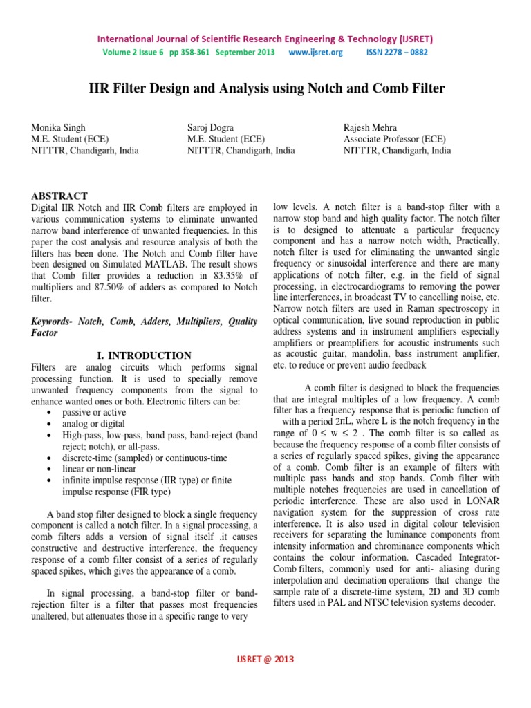 IIR Notch and Comb Filter Analysis | PDF | Electronic Filter | Digital ...