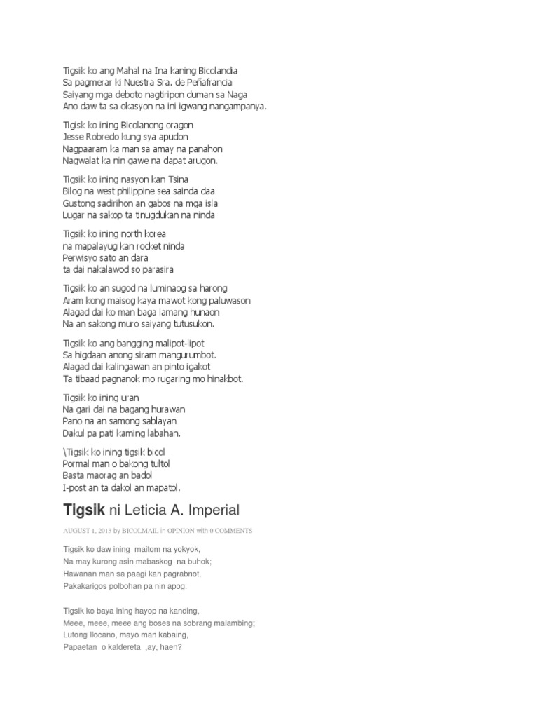Tigsik Ko Ang Mahal Na Ina Kaning Bicolandia | PDF