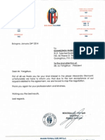 Il documento del Bologna che informa il Guangzhou della rottura della trattativa