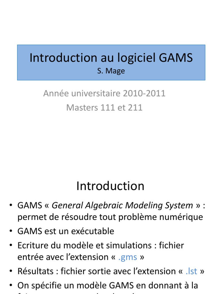 Introduction au logiciel GAMS | PDF | Programme informatique ...
