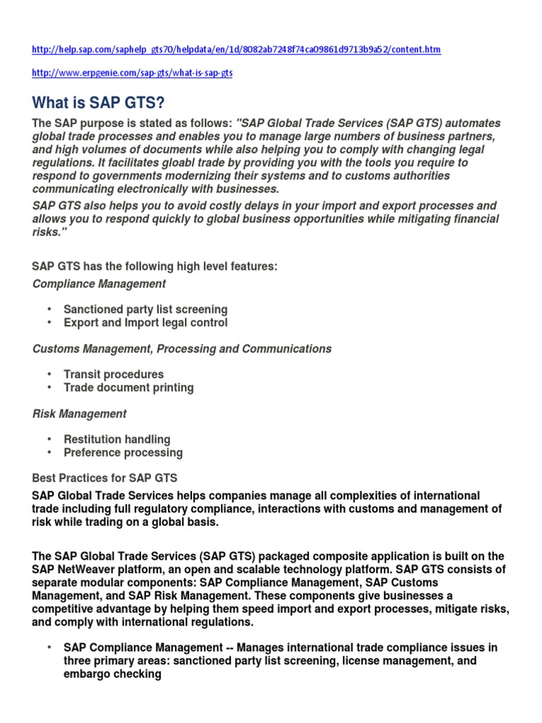 GTS Brief Explanation | PDF | Customs | Sap Se
