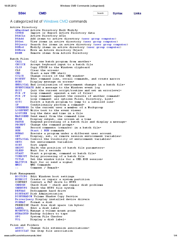 Windows CMD: A Categorized List of Commands | PDF | Ibm Pc Compatibles ...