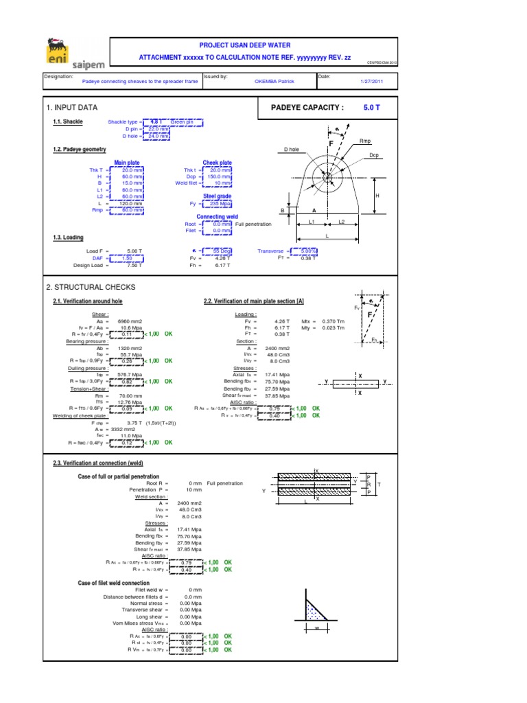 Padeye Design and Capacity Analysis | PDF | Bending | Physics