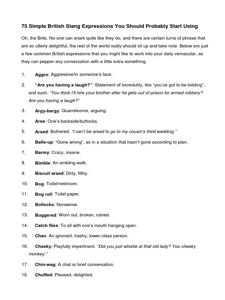 75 Simple British Slang Expressions You Should Probably Start Using