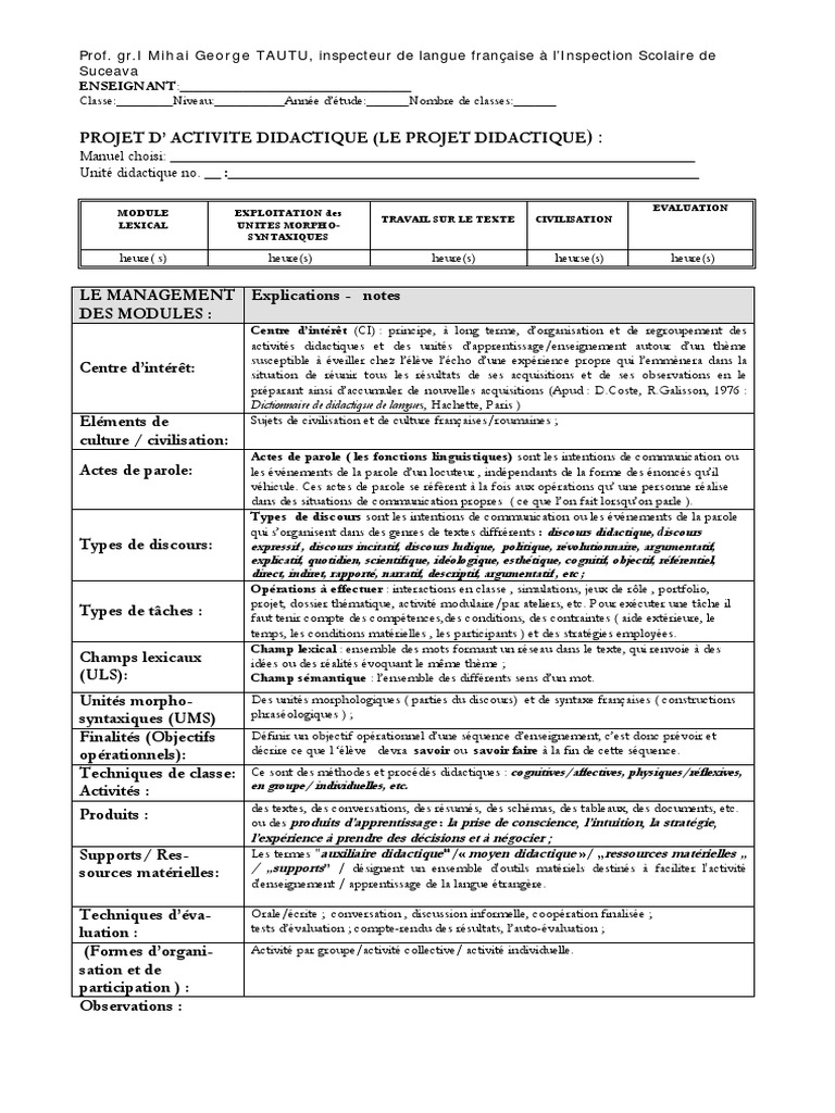 Nouvelle Structure Du Projet Didactique | PDF | Apprentissage | la ...