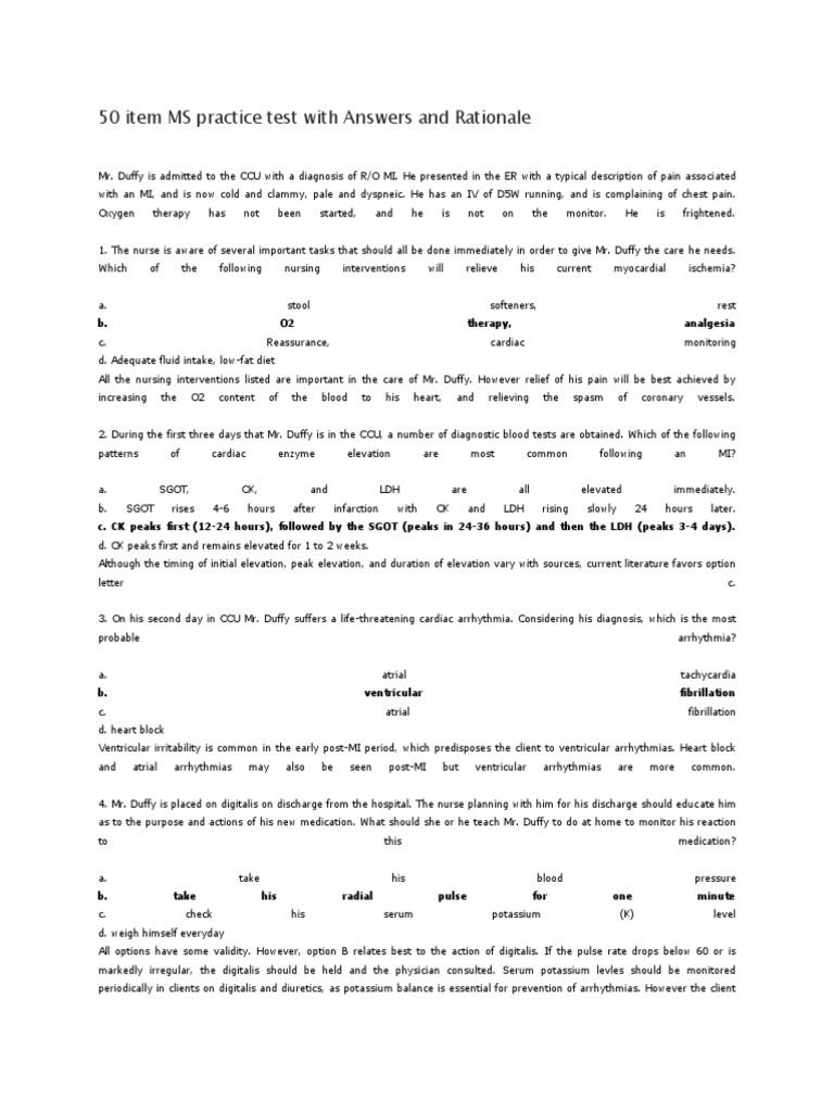 50 Item MS Practice Test With Answers and Rationale | PDF | Headache ...