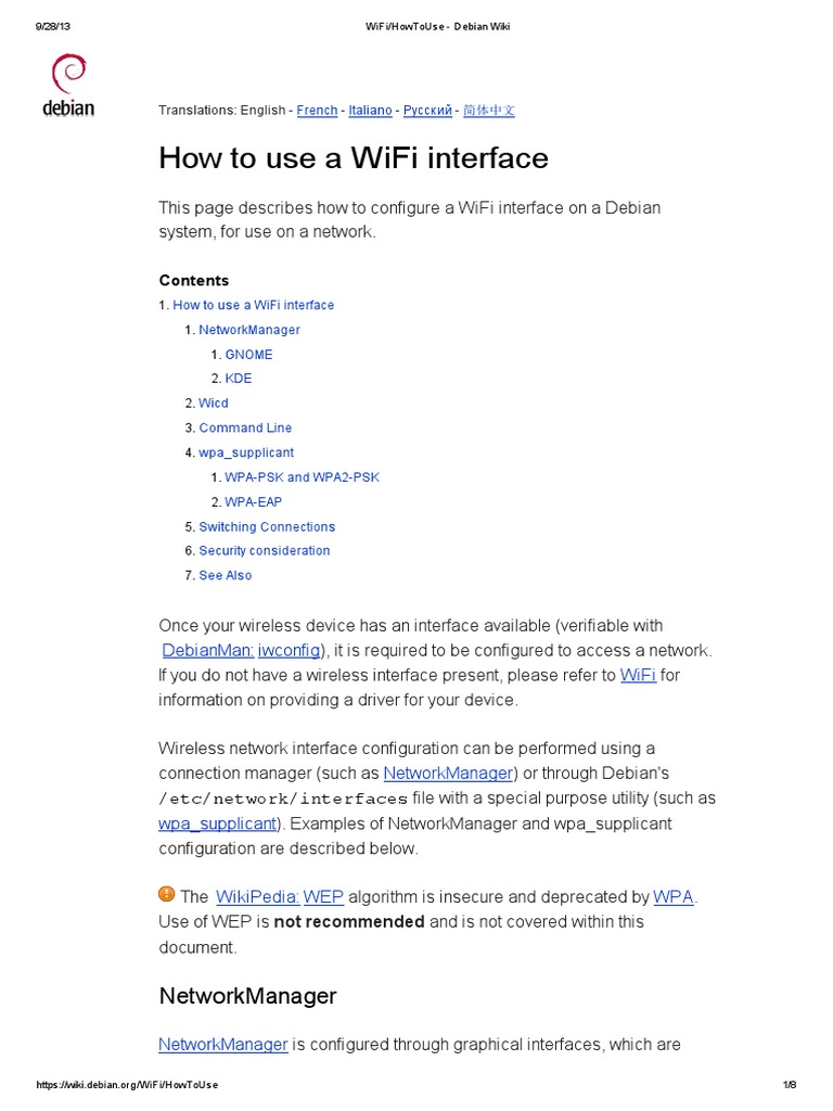 Configure WiFi on Debian Systems | PDF | Wi Fi | Secure Communication
