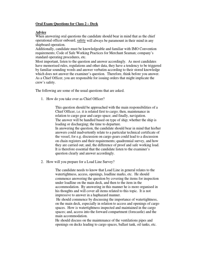 Oral Exam Prep for Chief Officers | PDF | Shipping | Watercraft