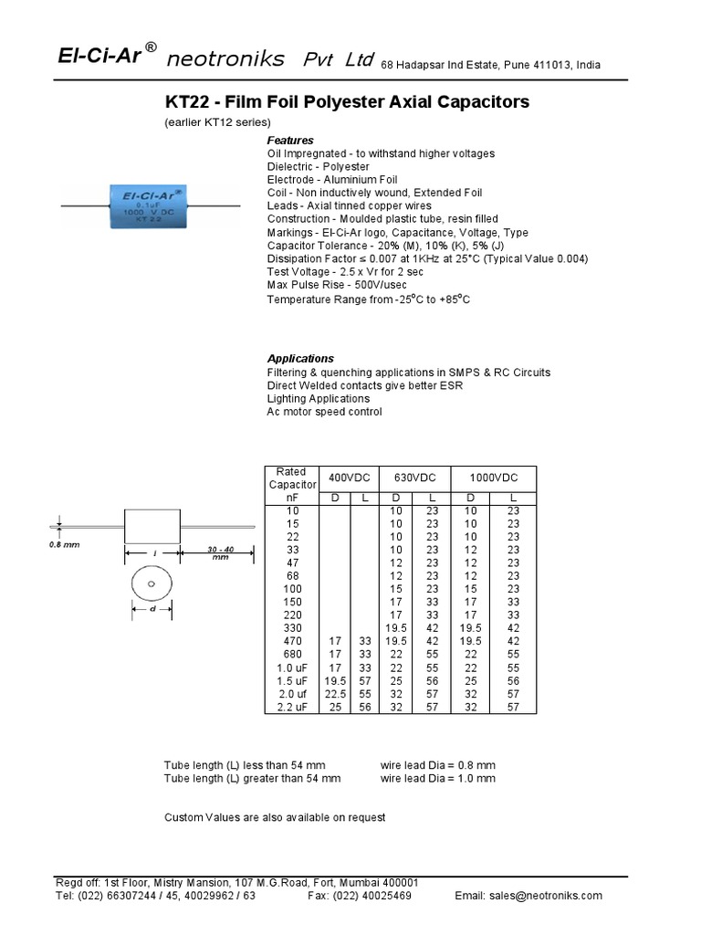 Polyester Axial Capacitors Overview | PDF | Technology & Engineering