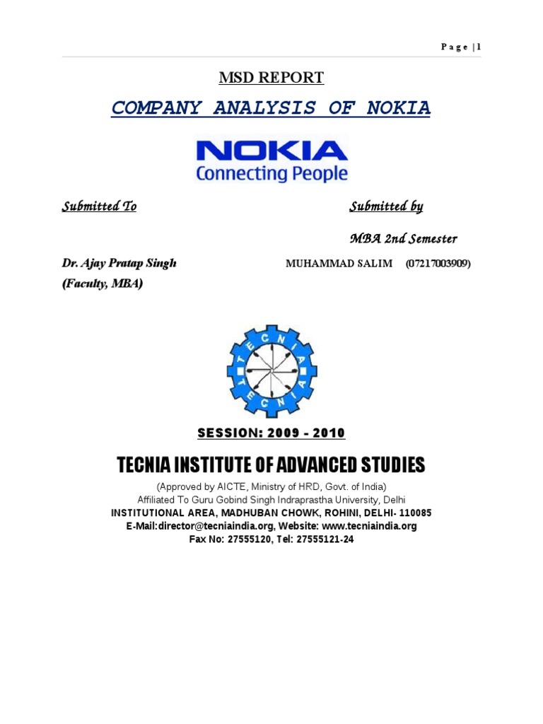 Nokia Company Analysis Report | PDF