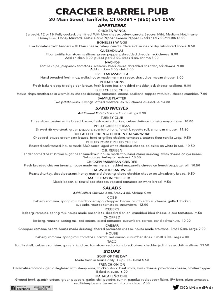 Cracker Barrel Pub Menu Pdf Hamburgers French Fries
