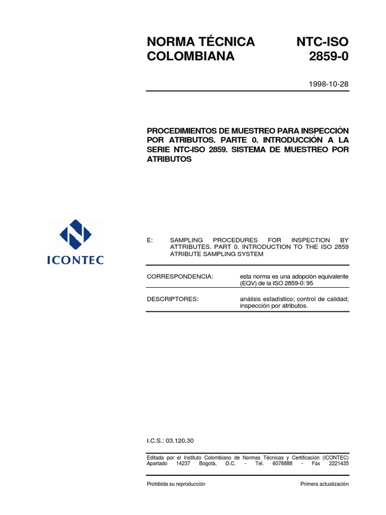 NTC Iso2859 0 | PDF | Calidad (comercial) | Muestreo (Estadísticas)