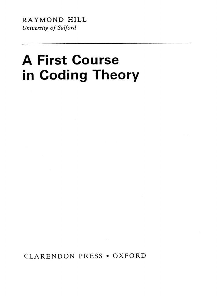 A First Course in Coding Theory (1988) - Hill | PDF