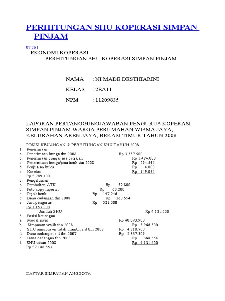 Perhitungan Shu Koperasi Simpan Pinjam