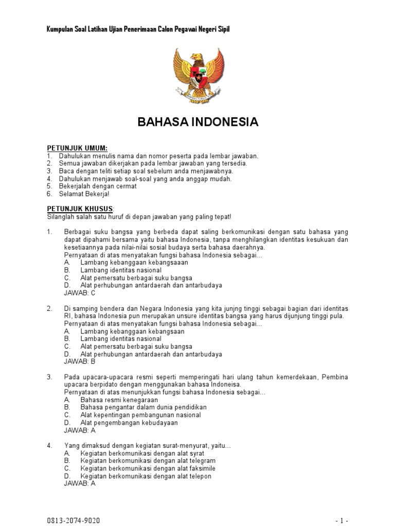 Contoh Soal Bahas Indonesia Cpns - Contoh Soal Tkp Hots Paket 1 : Soal tes cpns bahasa indonesia disertai pembahasan.