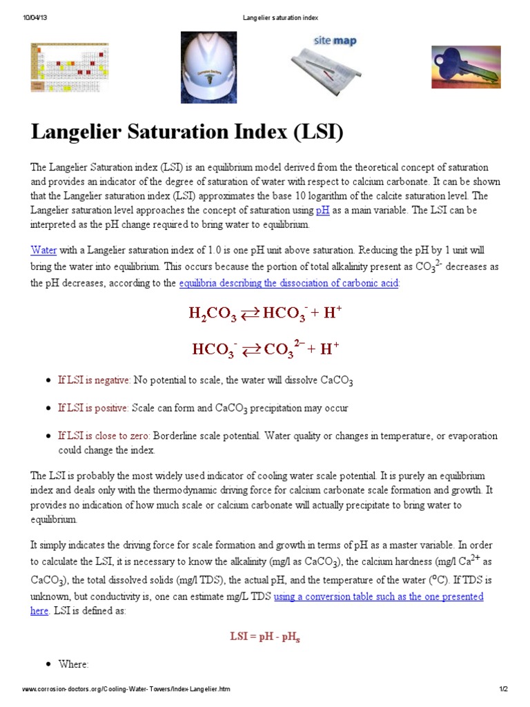 Langelier Saturation Index PDF | PDF | Chemical Equilibrium | Ph