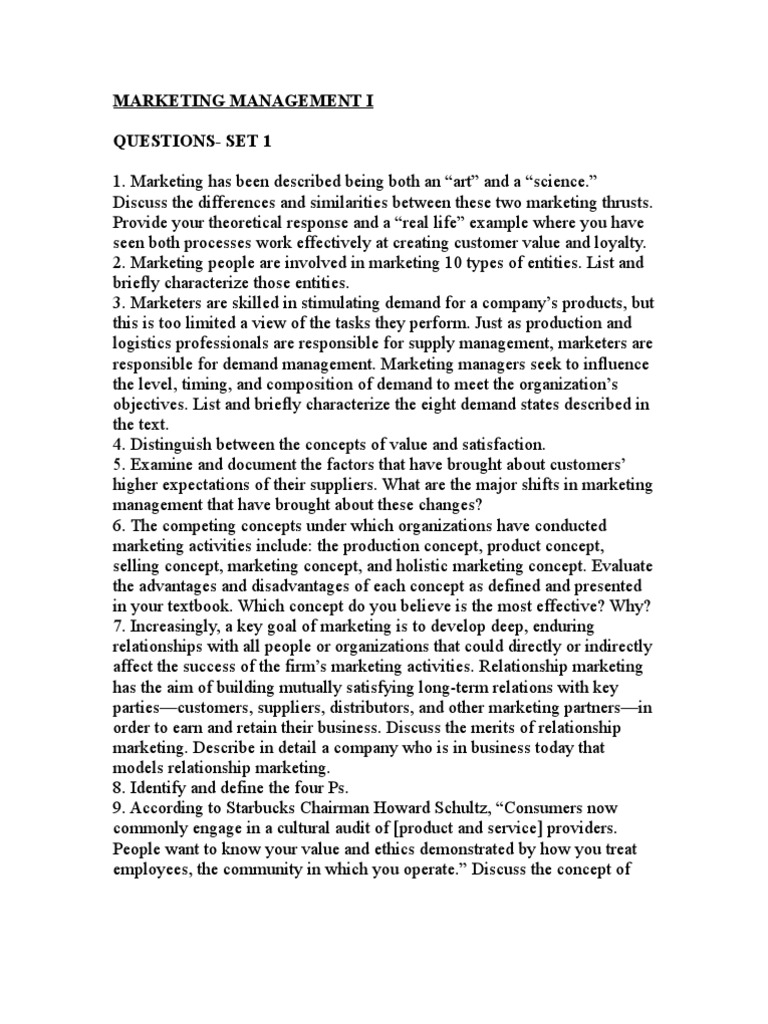 Marketing Management Questions Overview | PDF | Market Segmentation ...