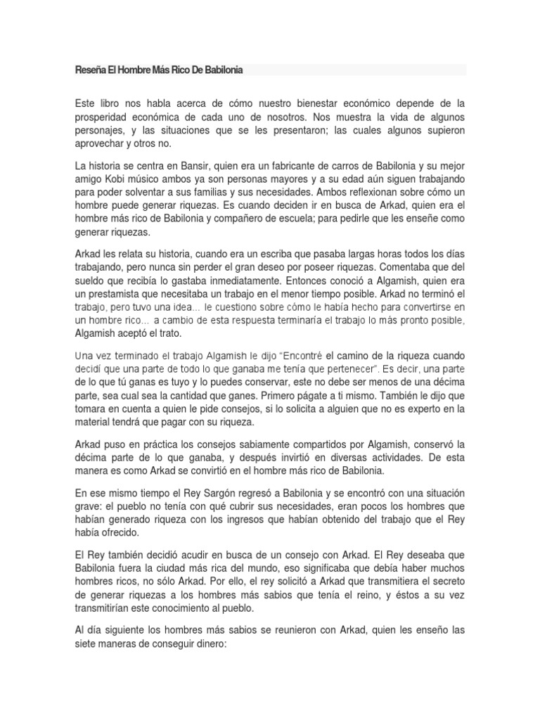 El Hombre más rico de Babilonia resumen Babylon Old Age