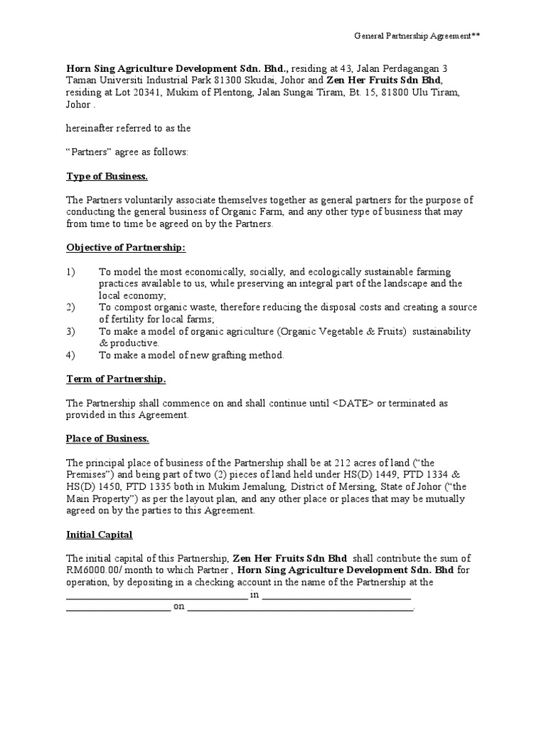 Horn Sing Agriculture Development Sdn. BHD., Residing at 43, Jalan ...