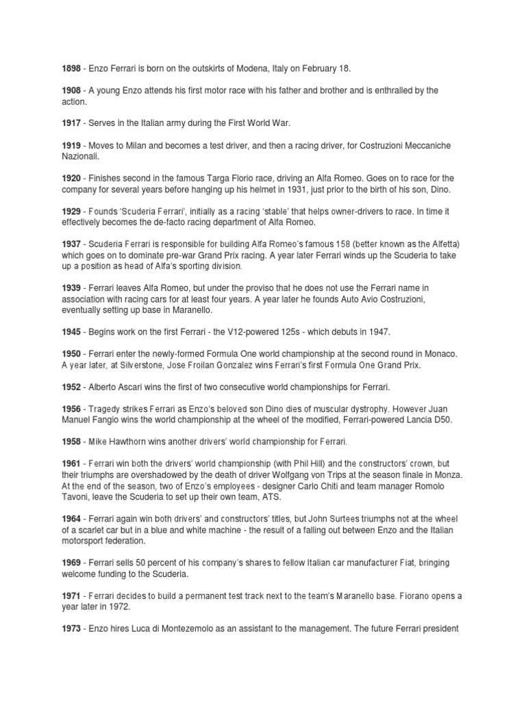 Biography of Enzo Ferrari | PDF | World Auto Racing Series | Fédération