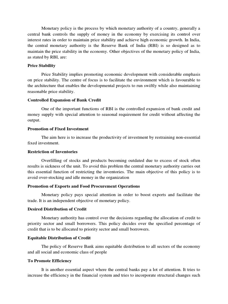 Monetary Policy - Indicators | PDF | Reserve Bank Of India | Open ...