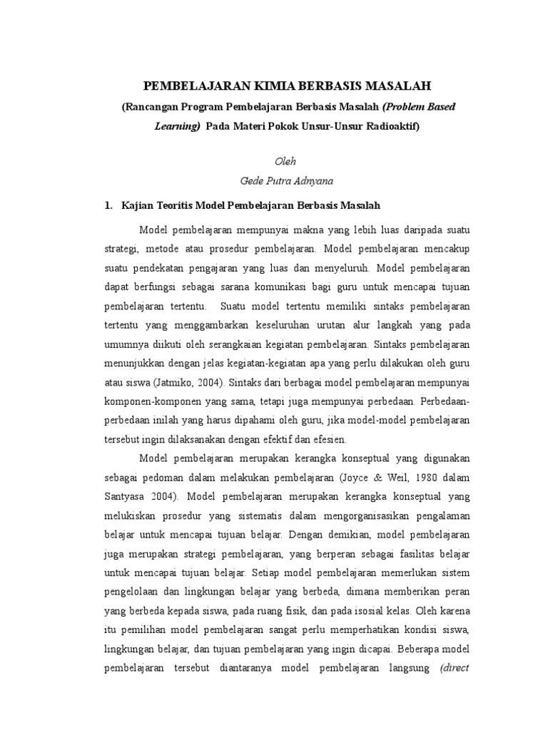 Pembelajaran Kimia Berbasis Masalah