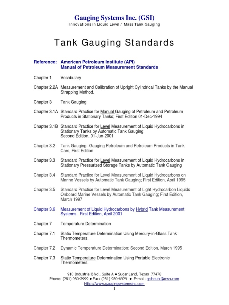 Tank Gauging Standards Overview | PDF | Home & Garden | Science ...