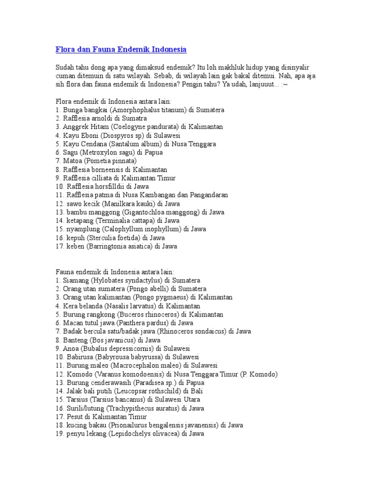 Flora Dan Fauna Endemik Indonesia