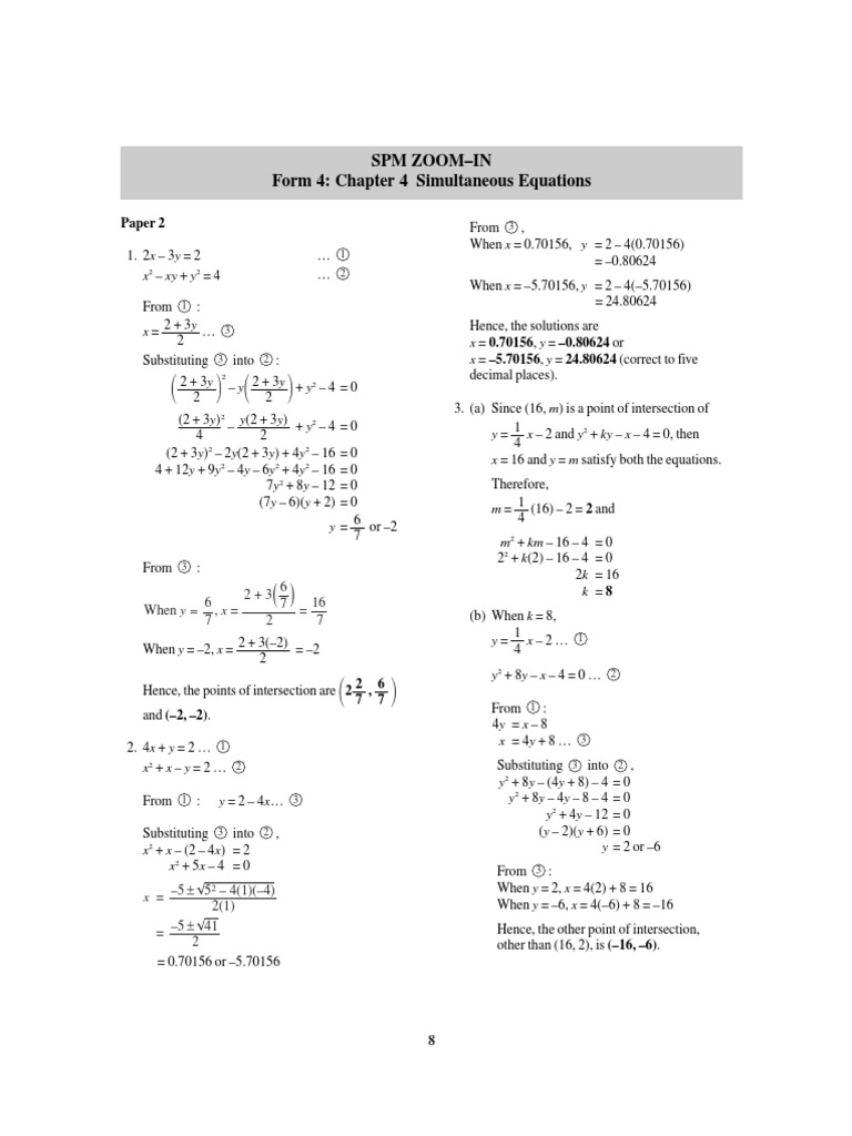 Simultaneous Equations Solutions Guide | PDF | Equations | Mathematical ...