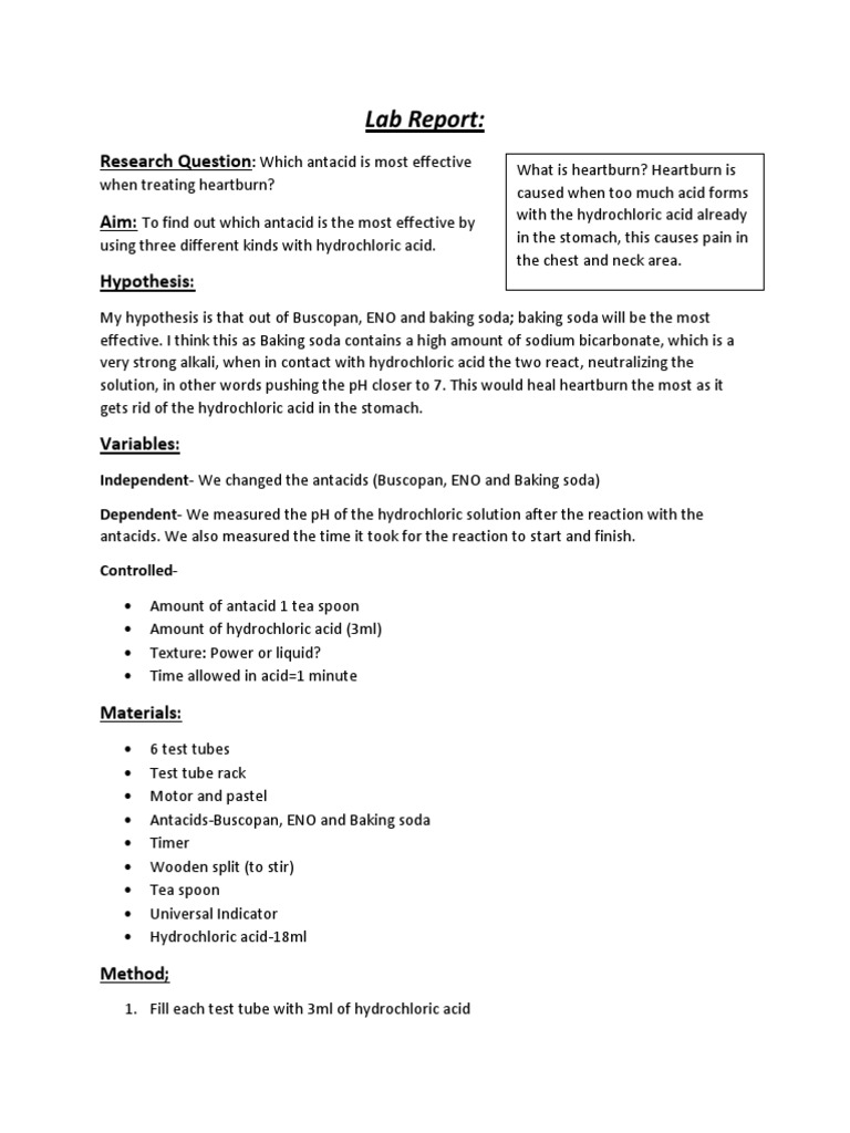 Lab Report For Antacids PDF Sodium Bicarbonate Heartburn